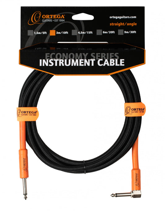 Ortega Instrumentenkabel - 3m/10ft. schwarzer Tweed, gerade/gewinkelt, Economy Series OECI-10