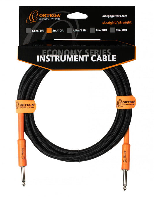 Ortega Instrumentenkabel - 3m/10ft. schwarzer Tweed, gerade/gerade, Economy Series OECIS-10