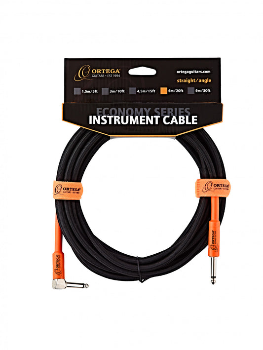 Ortega Instrumentenkabel - 6m/20ft. schwarzer Tweed, gerade/gewinkelt, Economy Series OECI-20